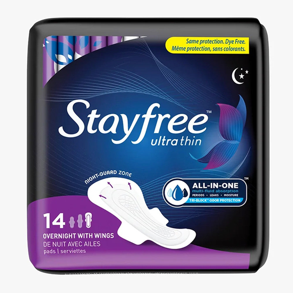 Stayfree Ultra Thin Overnight Pads with Wings, 14 ea